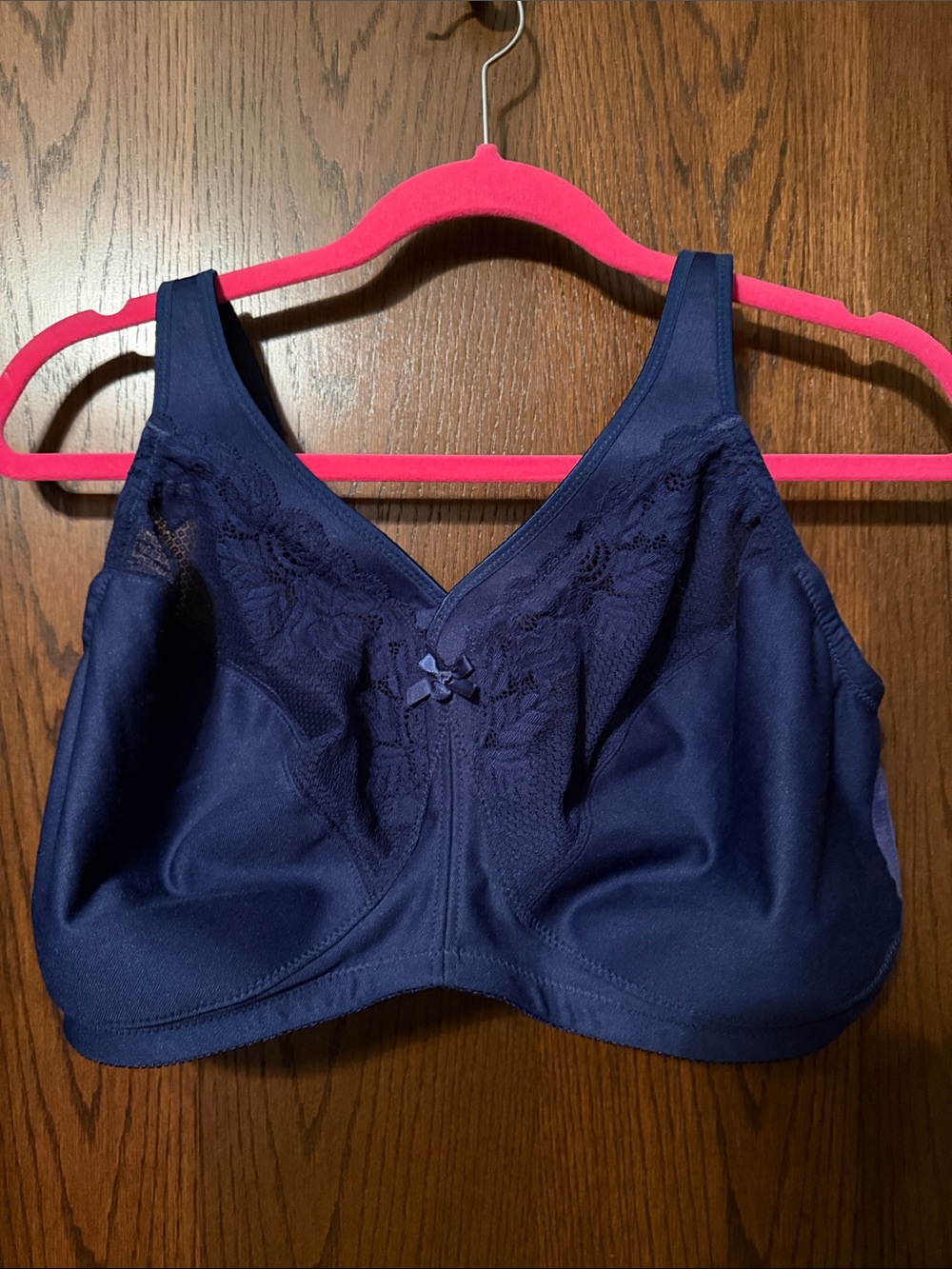 Glamorise Deep Navy Full-Coverage Lace-Trim Bra